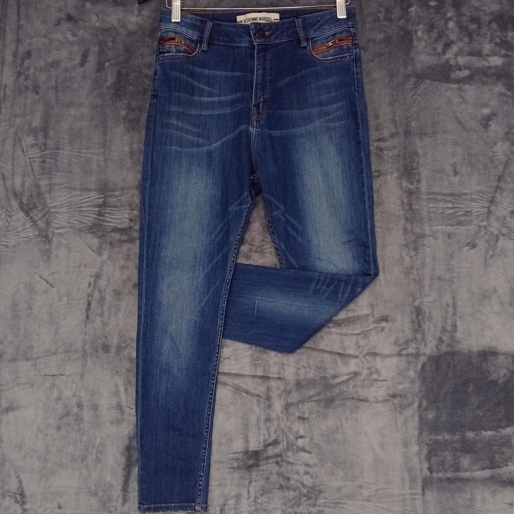 Etienne Marcel Jeans Womens‎ 30 Blue Denim Skinny Stretch Red Zip Accents EM7028